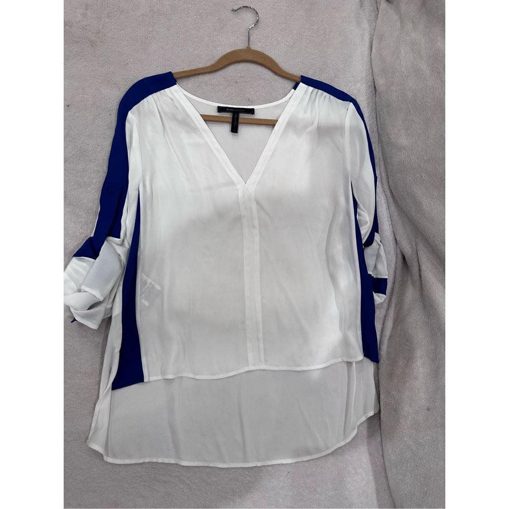 BCBG MAXAZRIA size S women’s blouse white and blue